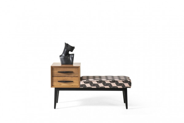 Zitbank bekleding voetenbank bank textiel bruin hout stijl luxe ontwerper nieuw