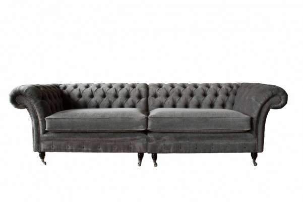 Chesterfield vierzitsbank 4-zitsbanken Stof Polyester Grijs Meubels