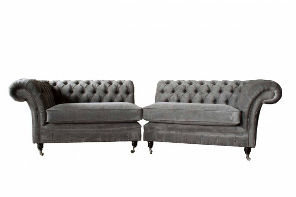 Chesterfield vierzitsbank 4-zitsbanken Stof Polyester Grijs Meubels