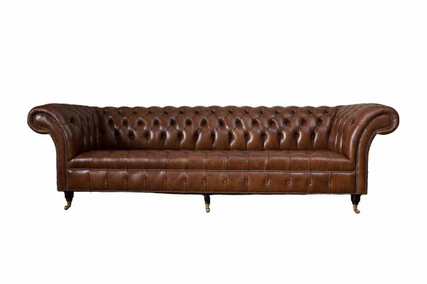 Sofa 4-zitter luxe meubelen Chesterfield leer bruin design moderne stijl