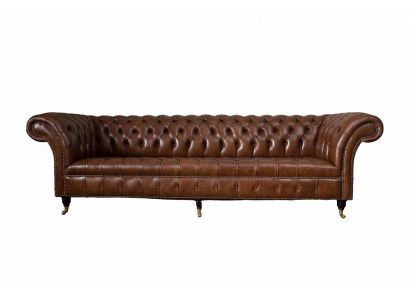 Sofa 4-zitter luxe meubelen Chesterfield leer bruin design moderne stijl