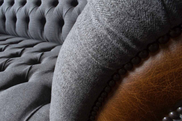 Chesterfield stoffen sofa luxe sofa gestoffeerde bank zit grijs textiel