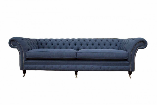 Ontwerp Chesterfield Bankstel 4-zits Stof Bank Blauw Bekleding Woonkamer