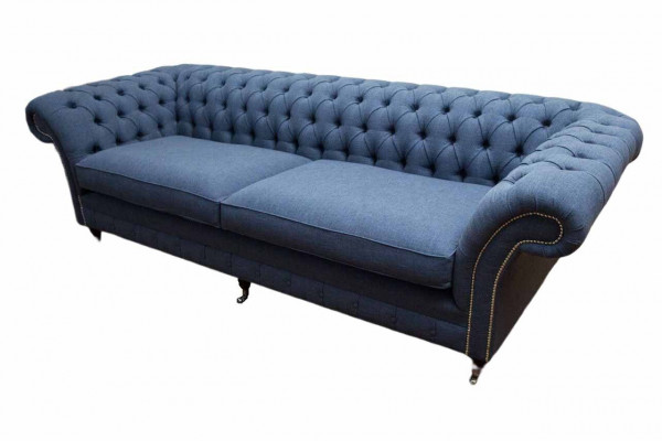 Ontwerp Chesterfield Bankstel 4-zits Stof Bank Blauw Bekleding Woonkamer