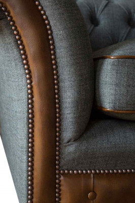 Ontwerp Chesterfield Stoffen Bank Bank 4-zits Bekleding Grijs Banken Nieuw