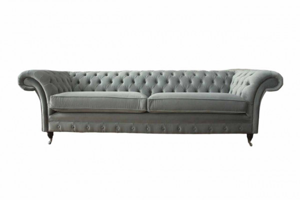 Bank 4-zits bank Chesterfield gestoffeerde zitting textiel grijs woonkamer