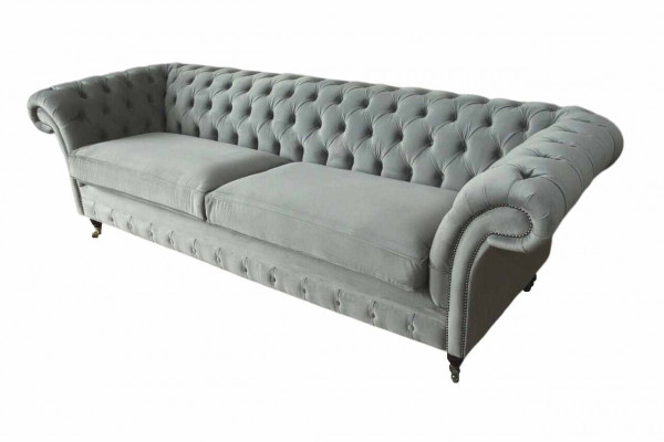 Bank 4-zits bank Chesterfield gestoffeerde zitting textiel grijs woonkamer