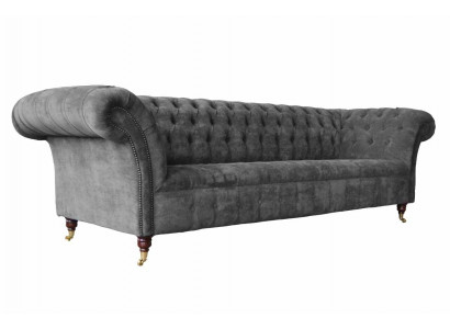 Chesterfield 3-zits bank bekleden zit textiel stof grijs banken bank
