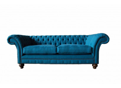 Chesterfield Bank 3-zits Bankstel Stoffen Banken Stof Woonkamer Blauw Textiel