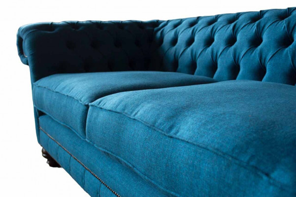 Chesterfield Bank 3-zits Bankstel Stoffen Banken Stof Woonkamer Blauw Textiel