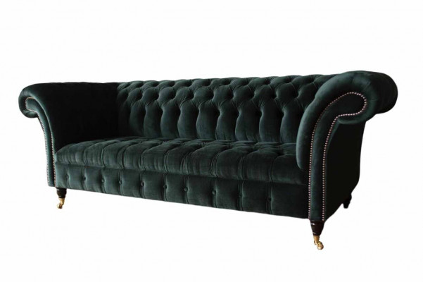 Chesterfield Bank Design Bankstel 3-zits Bekleding Stof Bekleding Groen Nieuw