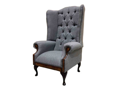 Ohrensessel Chesterfield fauteuil Bank 1 zitter Grijs Stof Textiel Nieuw.
