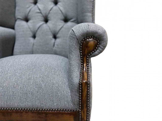 Ohrensessel Chesterfield fauteuil Bank 1 zitter Grijs Stof Textiel Nieuw.
