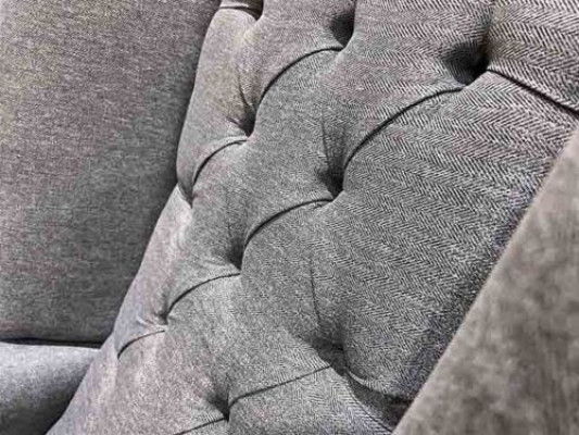Ohrensessel Chesterfield fauteuil Bank 1 zitter Grijs Stof Textiel Nieuw.