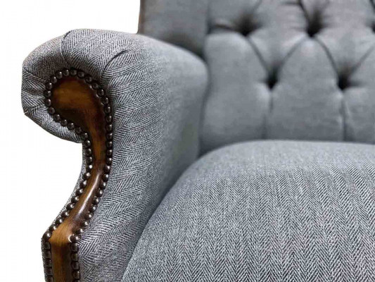 Ohrensessel Chesterfield fauteuil Bank 1 zitter Grijs Stof Textiel Nieuw.