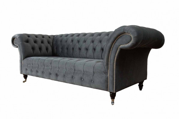 Engelse Chesterfield Bank Bank Kantoor Meubilair Driezits Fluweel 230cm Grijs