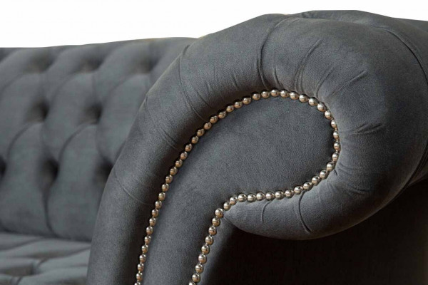 Engelse Chesterfield Bank Bank Kantoor Meubilair Driezits Fluweel 230cm Grijs