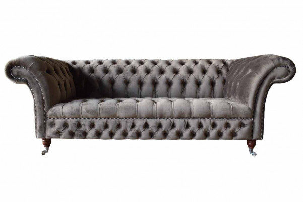 Engelse Chesterfield bank Bank Kantoor Meubelen Driezits Fluweel 230cm Taupe