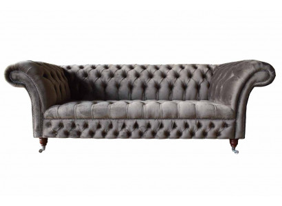 Engelse Chesterfield bank Bank Kantoor Meubelen Driezits Fluweel 230cm Taupe