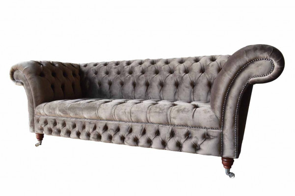 Engelse Chesterfield bank Bank Kantoor Meubelen Driezits Fluweel 230cm Taupe