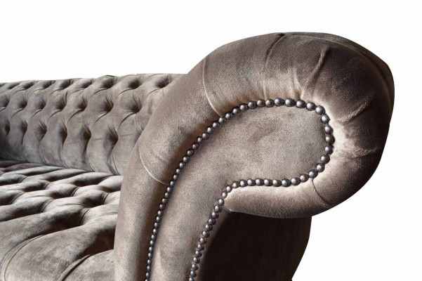 Engelse Chesterfield bank Bank Kantoor Meubelen Driezits Fluweel 230cm Taupe