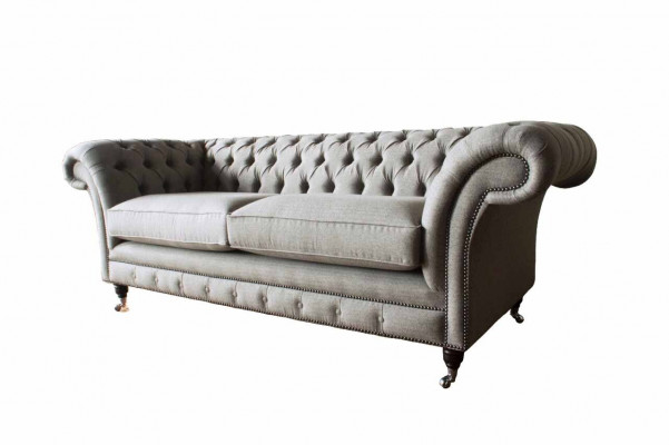 Engelse Chesterfield Bank Bank Kantoor Meubilair Driepersoons Fluweel 230cm Bruin