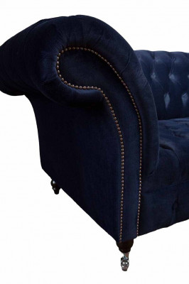 Luxe bankstel Driepersoons Blauw Stof Textiel Stijl Bank Banken Meubels