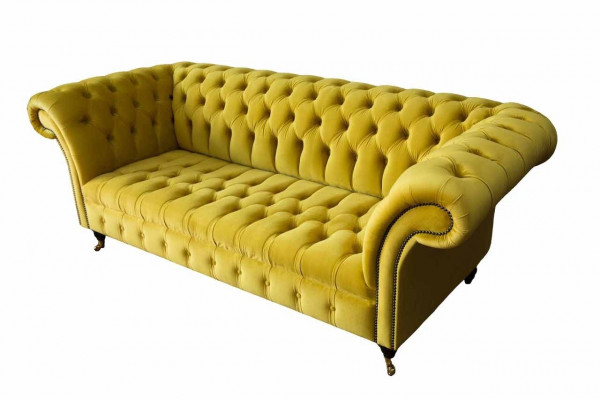 Chesterfield 3-zits gestoffeerde bank in bankstijl van textielweefsel nieuw