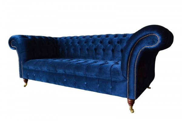Blauwe Chesterfield driezits bank 3-zits banken Luxe textiel bankstellen.