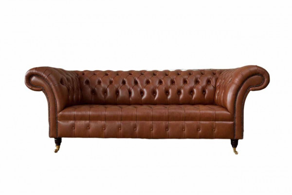 Chesterfield bank 3-zits bruin modern gestoffeerd leer woonkamer design.