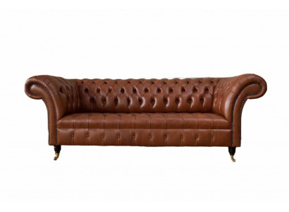 Chesterfield bank 3-zits bruin modern gestoffeerd leer woonkamer design.