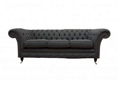 Chesterfield stoffen ontwerpbank luxueuze grijze 3-zitsbank.