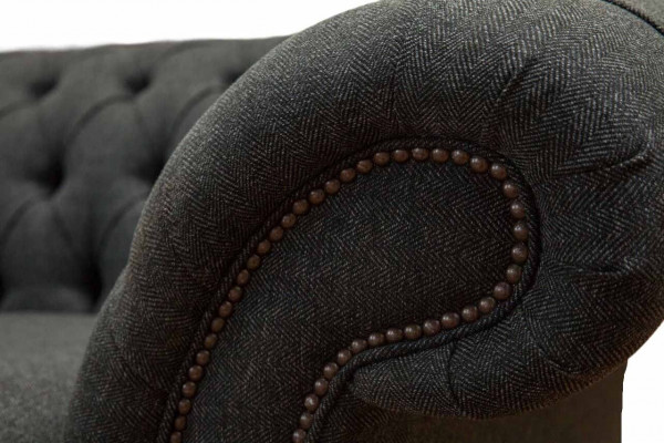 Chesterfield stoffen ontwerpbank luxueuze grijze 3-zitsbank.