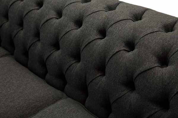 Chesterfield stoffen ontwerpbank luxueuze grijze 3-zitsbank.