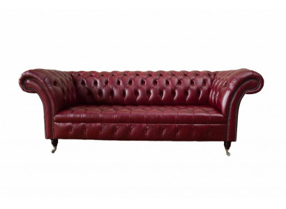 Chesterfield 3-zits leren bankstel bekleding luxe bruin bank meubels 230cm