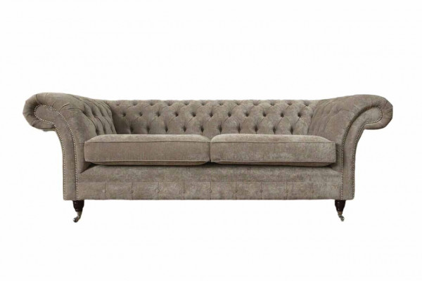 Driepersoons Chesterfield Sofa 3-zits bank Grijs Stof Woonkamer Luxe