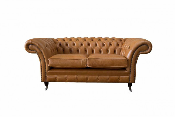 Chesterfield tweezitsbank 2-zitsbanken Gestoffeerde zitbank van bruin leer  Chesterfield twee zits bank 2-zitsbanken Gestoffeerde bank van bruin leer