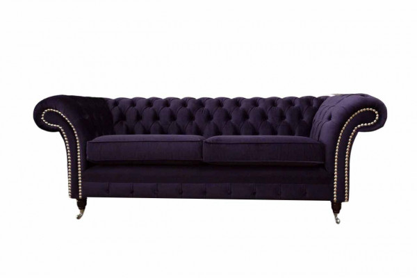 Chesterfield Engelse klassieke stijl bankstel 3-zits paarse bekleding 230cm.