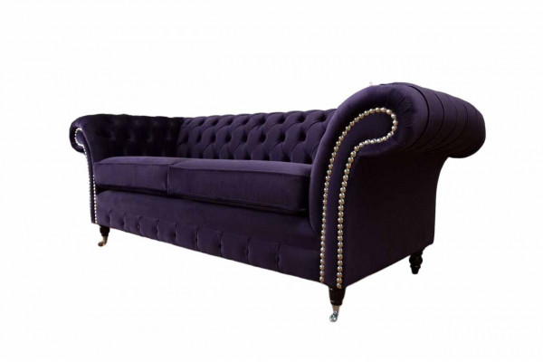 Chesterfield Engelse klassieke stijl bankstel 3-zits paarse bekleding 230cm.