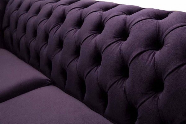 Chesterfield Engelse klassieke stijl bankstel 3-zits paarse bekleding 230cm.