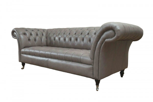Grijze Chesterfield Engelse klassieke stijl bank 3-zits bekleding 230 cm.