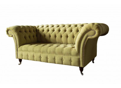 Tweezits bank Luxe 2-zits woonkamer Lichtgroen Chesterfield stof Nieuw