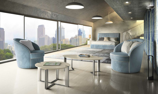 Ontwerp Bank Fauteuil Bank Gestoffeerd Luxe Textiel Bankstellen 1-zits Blauw Slaapkamer