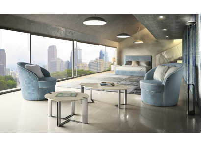 Ontwerp Bank Fauteuil Bank Gestoffeerd Luxe Textiel Bankstellen 1-zits Blauw Slaapkamer