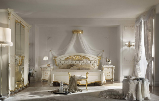 Italiaanse slaapkamer meubels Luxe design bed Dubbele bedden Goud