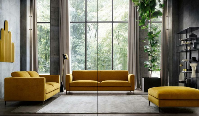Designer bank stof zitgroep bankstel 3+3 zits + voetenbankje 3-delig.