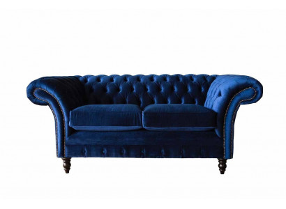 Chesterfield kantoorstoel meubilair bank bank 2-zitter textiel blauw