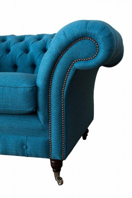Blauwe Chesterfield fauteuil gestoffeerde bank banken 1,5 zits Fauteuil Textiel