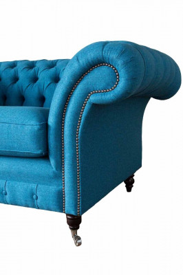 Blauwe Chesterfield fauteuil gestoffeerde bank banken 1,5 zits Fauteuil Textiel