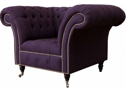 Fauteuil 1-zits luxe 1 zitplaats design textiel paarse stof Chesterfield
